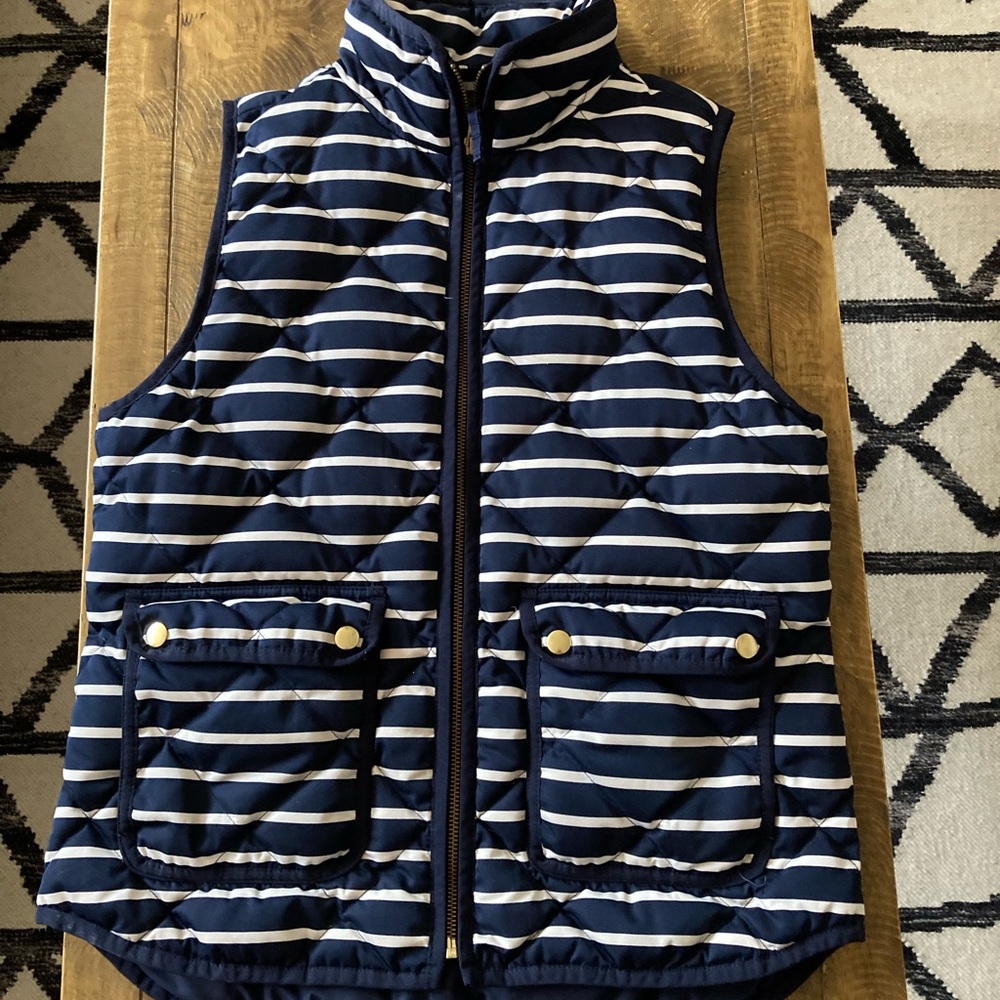 J Crew Navy Striped Down Vest S